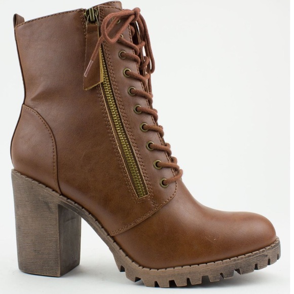 2 left! Soda tan Malia lace-up heeled combat Boots - Picture 2 of 7